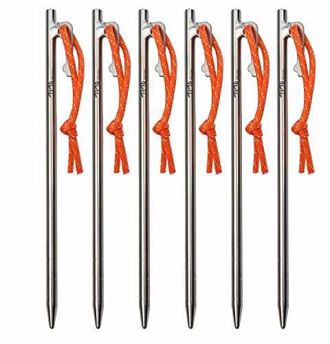 TiTo Titanium Tent Pegs Stakes Lightweight Snowfield Grassland Heavy Duty Tent Nails for Outdoor Camping Hiking and Plant Support Garden Stakes 4pcs/6pcs (7×200mm-6pcs)