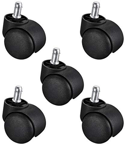 sourcing map 2-inch Swivel Casters Nylon Twin Wheels Universal 11mmx22mm Stem Caster Wheel Black 5pcs