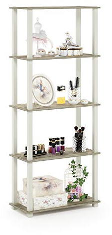 Furinno TURN-S-TUBE Book Shelf, 5-Tier Toolless Storage Shelves with Square Tubes, Shelving Unit for Organization and Storage for Living Room, Home Office, Sonoma Oak