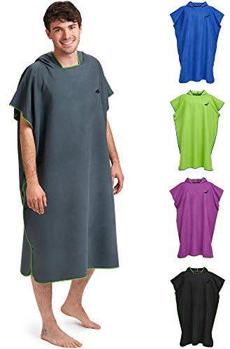 Fit-Flip Poncho de Surf Microfibre Femme et Homme – Serviette de Poncho Plage Adulte – pour la Natation, de Bain – Cabine pour Piscine – Taille: M, Gris Foncé - Vert