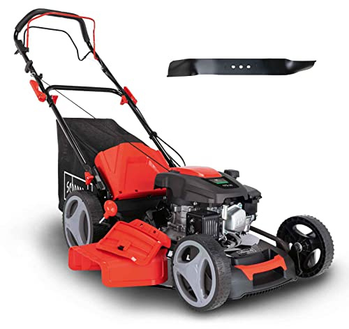 Scheppach MS173-51 Benzin Rasenmäher mit Ersatzmesser | 51cm Schnittbreite | Reinigungsfunktion | 65 Liter Fangkorb | Stahlgehäuse | 7stufige Höhenverstellung | Mulchfunktion | Antrieb | Seitenauswurf