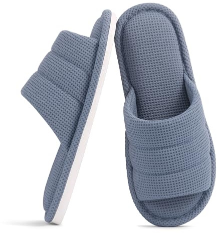 shevalues Summer House Slippers for Women Men Breathable Waffle Indoor Slippers Slip-on Open Toe Home Shoes, Blue 7.5-8.5 Women Men/6-7men
