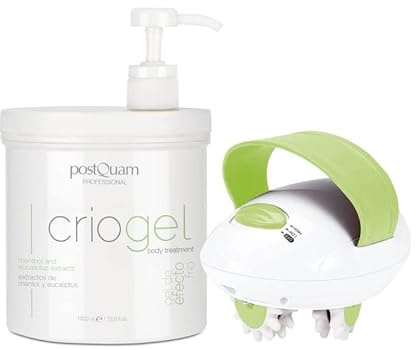 PostQuam Pack Tratamiento Anticelulitico con Masajeador Eléctrico y Criogel Reductor Reafirmante Efecto Frío Piernas Cansadas 1000 ml