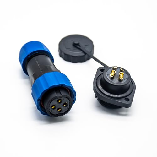 Elecbee SP21 4 Pines Conector de aviación, IP68 Enchufe Impermeable brida de 2 agujeros Circular Industrial Roscado Conector Macho y Hembra Enchufe Conector de Cable en Línea Accesorios metálicos