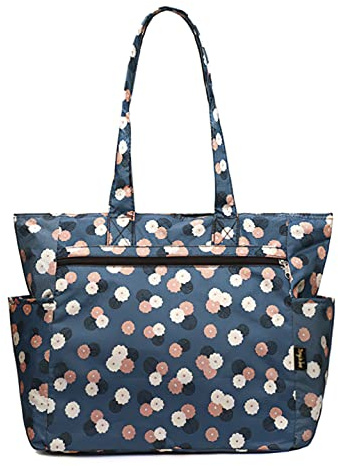 Floral Tote Water-resistant Large Shoulder Bag for Shopping School Work College Yoga Travel Beach Daily Use with Multi Pockets (cyan blue)