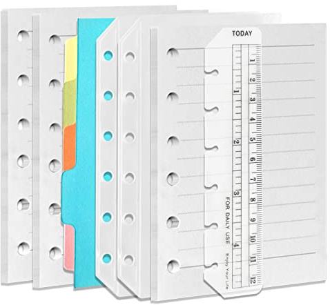 DY.2ten a7 Notizbuch-Set mit 3-Pack liniertem Nachfüllpapier, transparenter Reißverschluss-Bindertasche, Trennblätter, Linealmarker und Papiermine für 6-Ring-A5-Binder, Planer