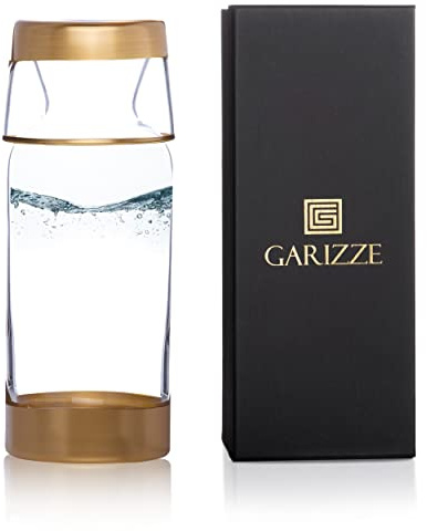 GARIZZE Bedside Water Carafe and Glass Set for Bedroom, Bedside Carafe and Glass Set, Mouthwash Decanter for Bathroom, Water Carafe with Glass Cup for Nightstand (24-oz/7-oz) (GOLD)