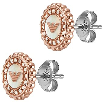 Emporio Armani Women's Rose Gold-Tone Stainless Steel Mother Of Pearl Stud Earrings, EGS3019221
