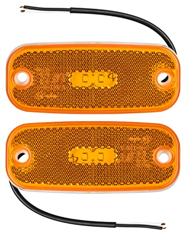 2 x LED Seitenmarkierungsleuchte Orange 12 und 24 Volt Begrenzungsleuchte Positionsleuchte 110x46mm Lochabstand 90 mm mit E-Prüfzeichen für PKW LKW Anhänger Wohnmobil Wohnwagen