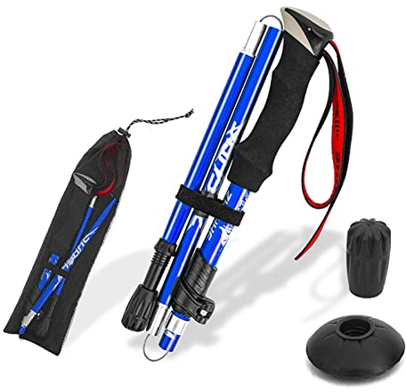 CalmGeek Wanderstöcke Trekkingstöcke Walking Stöcke, Leichter Zusammenklappbarer Trekkingstock Fünffacher Gehstock zum Wandern, Camping, Rucksackreisen (Blau-1pcs)