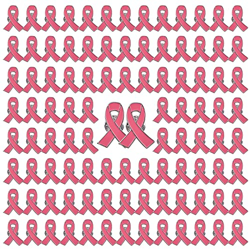 WANDIC Octobre Rose Lot de 100 Broches en Forme de Ruban Rose - 2,5 x 2 cm - pour la Sensibilisation au Cancer du Sein - en émail - pour Femme