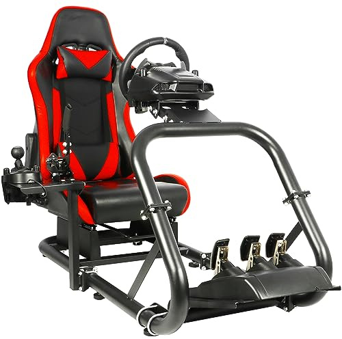 Anman Racing Simulator Cockpit Pro with Seat Professional Sim Racing Wheel Frame Large Round Tube Fully Adjustable without Pedal Wheel and Handbrake (COCKPIT PRO - RED)