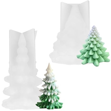 Dedjgoo 2Pcs Christmas Tree Silicone Mould for Candle Making, Soap, Aromatherapy, Epoxy Resin, Candy, Chocolate and Fondant (3D)