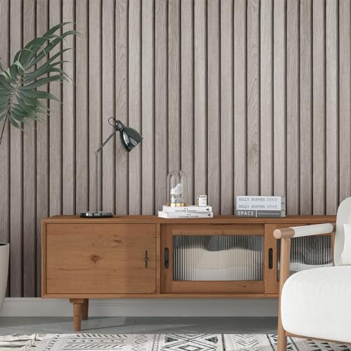 Decotalk Wood Slat Wallpaper Peel and Stick Grey Wood Slat Wallpaper 17.7x120 Wooden Contact Paper Grey Wooden Gain Contact Paper for Cabinets and Drawers Walls Self Adhesive Removable Vinyl Wrap