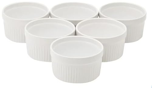 WishDeco Creme Brulee Schälchen 6er Set, Souffle Förmchen Porzellan 200ml, Kleine Dessertschalen, Dipschalen Weiß, Auflaufform Keramik für Muffins, Pasteis