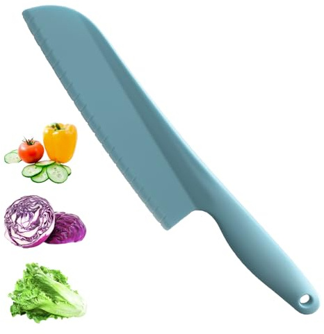 PALAKATE Lettuce Knife, 11 inch Nylon knife, Plastic Lettuce Knife to Prevent Browning, Dishwasher Safe (1, Blue)