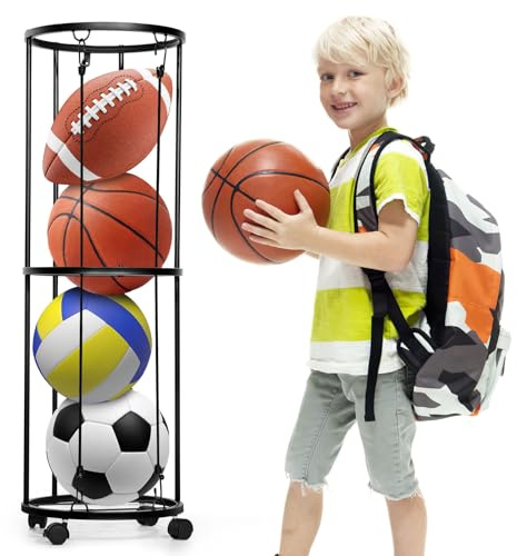 Towwoo Porta Palloni da Basket a Sfera Verticale, 40x13,2 Pollici, Montaggio a Parete, Portapalloni Girevole per Palestra e Camera, Calcio per Pallavolo Badminton Tennis