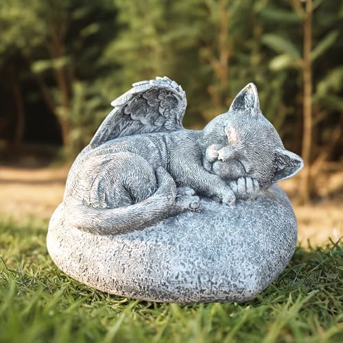 Katt minnesmärke trädgård staty stenar gravmarkörer med en katt sover på den hjärtformade stenen – katt trädgårdsstenar kattstaty trädgårdsdekor utomhus sympati katt minnesförlust gåvor