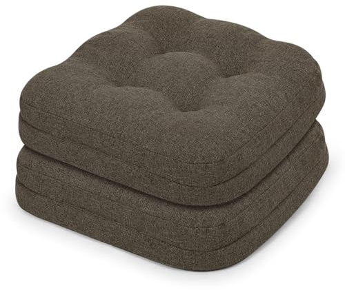 baibu 2-Layer Dining Chair Cushions, 2 Pack, 16.5 x 16.5 x 3.5 in, Brown
