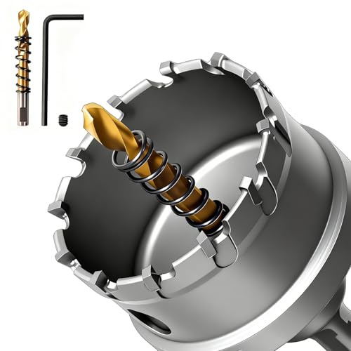 GPtzlei 65mm Tungsten Carbide Hole Saw - TCT Drill Bit Set for Stainless Steel, Iron & Metal - 3-Cutter Design - Includes Pilot Drill & Storage Case