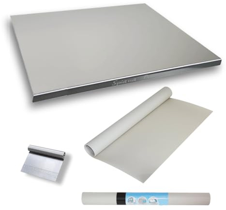 Spianatoia per impastare in acciaio 70 x 52,5 cm + tappetino antiscivolo + Spatola - Tagliere Piano da Lavoro per Cucina Ristorante Pizzeria - ottima x pane pizza focaccia pasta