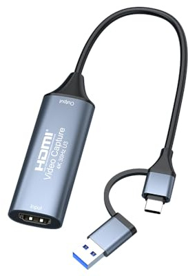 F.QYNing USB 3.0 Video Capture Card,HDMI to USB/USB C HDMI Video Capture,4K 1080P Video Audio Game Streaming Recording Compatible with Switch/PS4/PS5/Pro Xbox/TV Stick/DSLR Camera