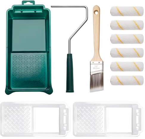 YiBaiBrush Paint Roller Kit 11 Piecet with Tray,Paint Brush and Liners | Professional painting tools, suitable for walls, ceilings, house renovations, refurbishments and DIY projects