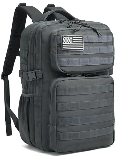 Wotony Sac à dos tactique militaire pour homme, étanche, sac à dos d'assaut de 3 jours, sac Molle avec porte-bouteille d'eau, gris, 35L