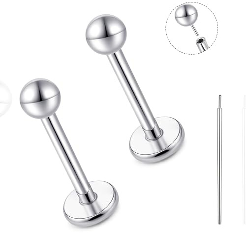 limerencia Titanium Threadless Flat Back Earrings Stud, 20G Press Fit Titanium Push Pop in Cartilage Tragus Labret Lip Medusa Conch Body Piercing Jewelry Hypoallergenic for Women Men(3mm Ball Silver)