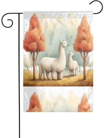 WHJDPP Banderas de jardín con estampado de alpacas bajo las secuoyas de 12 x 18 pulgadas para decoración de patio con 3 cm de ancho de posición de poste (solo bandera, no incluye mástil)