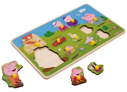 Eichhorn Peppa Pig Steckpuzzle - 13-teiliges Holzpuzzle mit Familienmotiv, fördert Feinmotorik und erstes Formenverständnis, aus FSC zertifiziertem Lindensperrholz, 30x18 cm, ab 2 Jahren