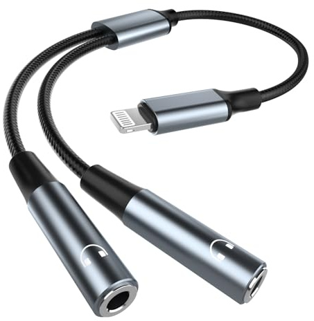 Blixt till 3,5 mm hörlursadapter splitter, Apple MFi-certifierade hörlurar, splitter, kompatibel med iPhone 14/13/12/11/XS/XR/8/7, iPad, Aux-ljudadapter, omvandlare dongel