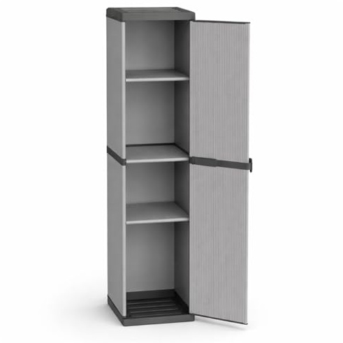 PALUPLUS Armadio Alto a 1 Anta in Resina di colore Grigio, Misura 34x38,5x165 cm, 4 Ripiani Multiuso, Mobile da interno ed esterno con piedini antiscivolo, Made in Italy -MONG3912F -9