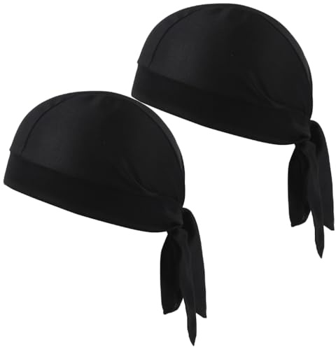 Bandana Homme Femme Noir 2 Pièces, Bonnet sous Casque Moto Respirant, Casquette Cyclisme Sport Séchage Rapide, Durag Extensible pour Course Randonnée, Foulard Tête Confortable Taille Unique