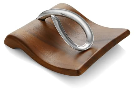 nambe Breeze Napkin Holder | Tabletop Napkin Tray for Parties, Weddings, and Events | Made of Acacia Wood and Stainless Steel | Measures at 9 x 7.5 x 3 | Designed by Neil Cohen