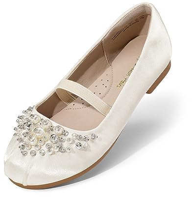 DREAM PAIRS Girls Mary Jane First Communion Flat Shoes, Ivory - 10 Toddler (Aurora-03)