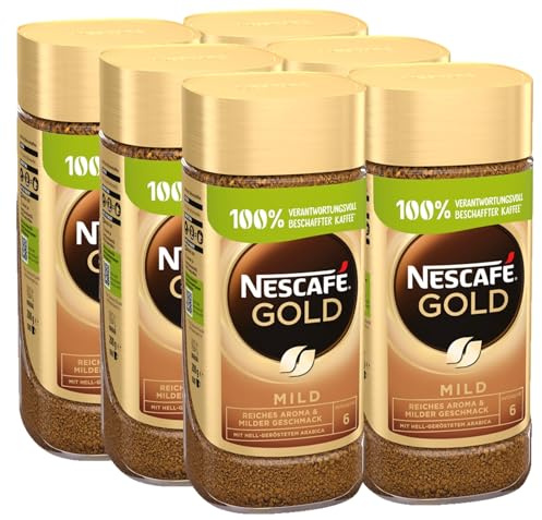 NESCAFÉ GOLD Mild, löslicher Bohnenkaffee, Instant-Kaffee aus erlesenen Kaffeebohnen, koffeinhaltig, 6er Pack (6x200g)