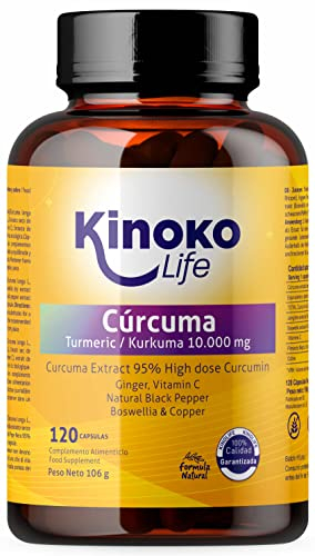 Curcuma 10000 mg | Curcumina pura | 120 capsule | 95% di estratto | Zenzero, Pepe Nero (Piperina), Boswellia, Vitamina C e Rame | Altamente assorbibile | Antinfiammatorio per le articolazioni
