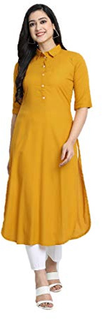 HSD Kurtis pour femmes, tunique indienne en rayonne, kurta droite unie, prêt-à-porter, jaune moutarde, X-Large