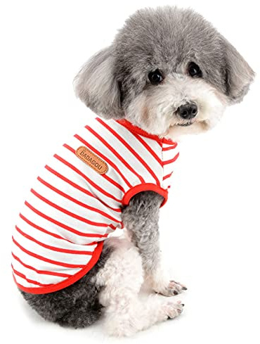 Zunea Maglietta Estate per Cani Piccola Taglia Vestiti a Righe Traspirante in Morbido Cotone per Animali Domestici Cuccioli Gatti Canotta Senza Maniche Chihuahua Tee Shirt Abbigliamento Rosso M