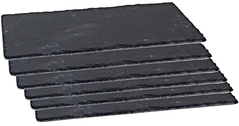 Pack de 6 bandejas de pizarra de 30 x 15 cm, ideal para servir comida de manera elegante, plato para alimentación, degustación, tabla embutidos, plato hostelería, bandeja rústica (30 x 15 cm)
