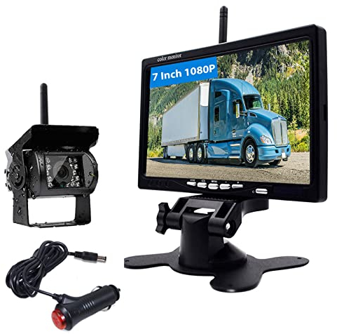 Podofo HD Wireless Rückfahrkamera Kit mit 7 LCD Auto Monitor wasserdichte Rückfahrkamera + Autoladegerät für Truck Bus RV Bagger Anhänger