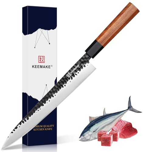 KEEMMAKE Sushi Knife Japanese Sashimi Knives 10 Inch, 440C Stainless Steel Yanagiba Knife, Kitchen Chef Knives with G10 Rosewood Handle for Cutting Sushi & Sashimi, Fish Filleting, Gift Box Included