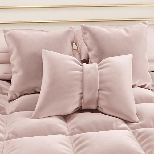 PETTI Artigiani Italiani - Cuscini Arredo in Velluto con Imbottitura, Cuscino per Camera da Letto, Divano Salotto, con Federa a Sacco, Fiocco Cipria - 50 x 40 cm
