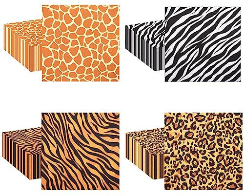 POPOYU 80 st djurtryck servetter, leopardtryck servetter, tigerservett, giraffservett, zebra festdekorationer för barn födelsedag, baby shower, djungel safari temafest dekoration