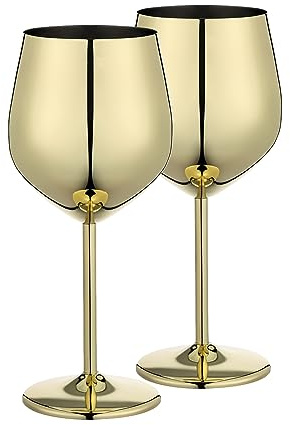 WOTOR Stainless Steel Wine Glasses (2-Pack), 18 oz, Unbreakable, Gold, Ideal for Outdoor, Travel, Camping, Pool, Gift for Wine Lovers