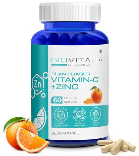 Biovitalia Vitamine C + Zinc|Réduit le risque de rhume et de grippe|Renforce la fonction immunitaire|Améliore l'humeur et la fonction cognitive|60 capsules végétaliennes|Pack de 1