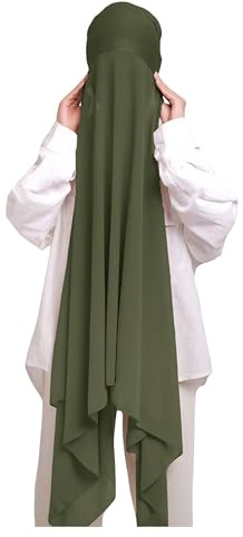 Lina & Lily Muslim Chiffon Instant Hijab Head Scarf with Matching Tie Back Jersey Undercap (Olive Green)