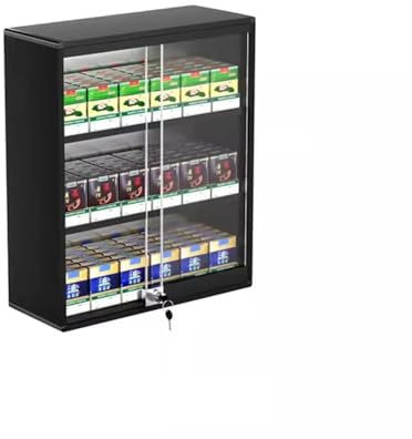 Cigarette Showcases Rack, Wall Mounted Cigarette Case Shelf, Cigarette Display Holder, Sliding Door With Lock Cigarette Display Cabinet, Automatic Cigarette Pusher