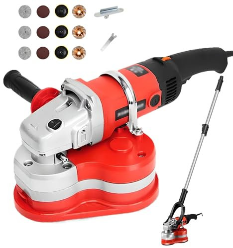 Amoladora de hormigón eléctrica, pulidora de suelos de 3 cabezales con 4 discos de pulido diferentes, 2800 RPM,ajuste de 6 velocidades, bloqueo de seguridad, amoladora de suelos de hormigón de 3000 W(